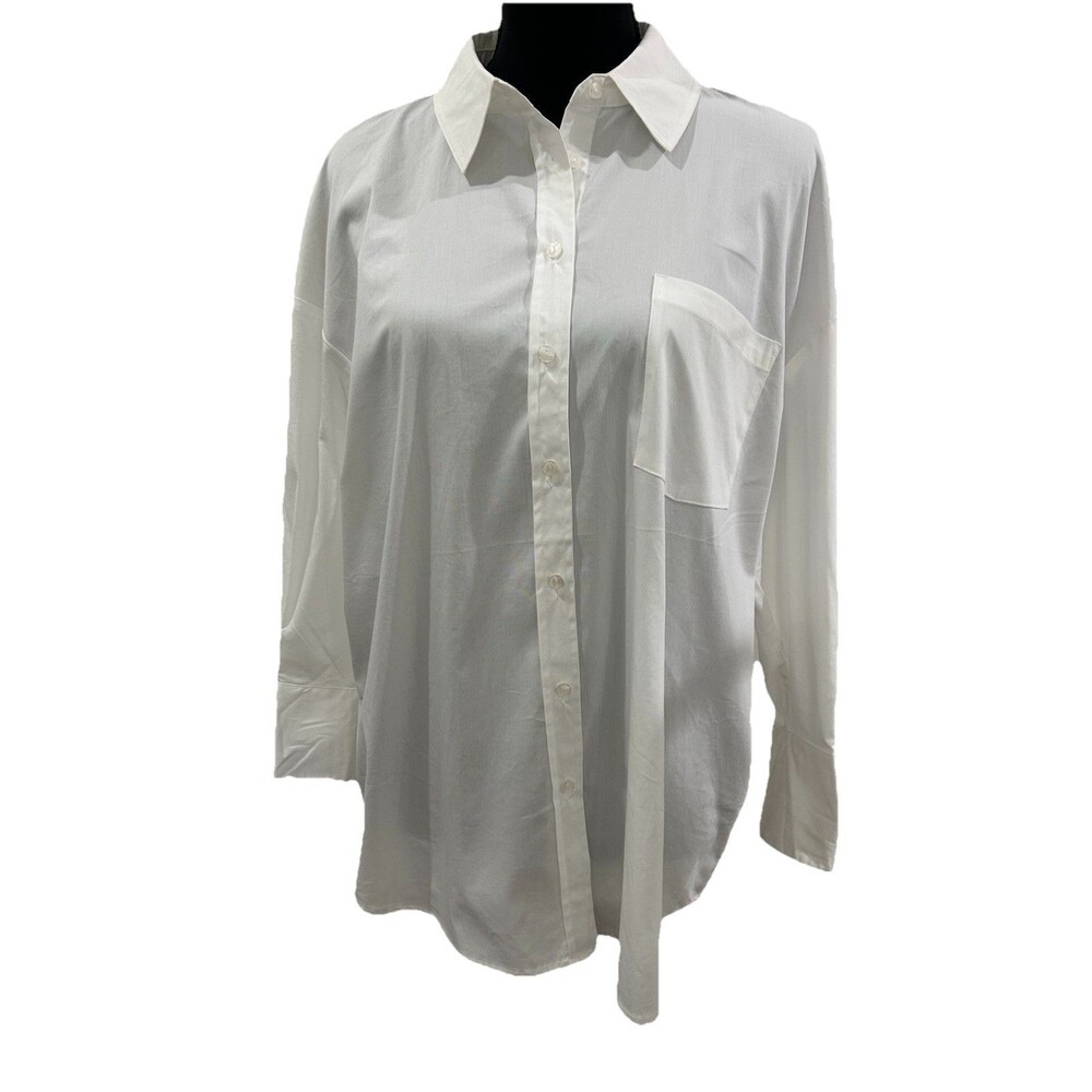 Philosophy Republic Womens M/M White Collared Button Up Shirt Stretch Cotton